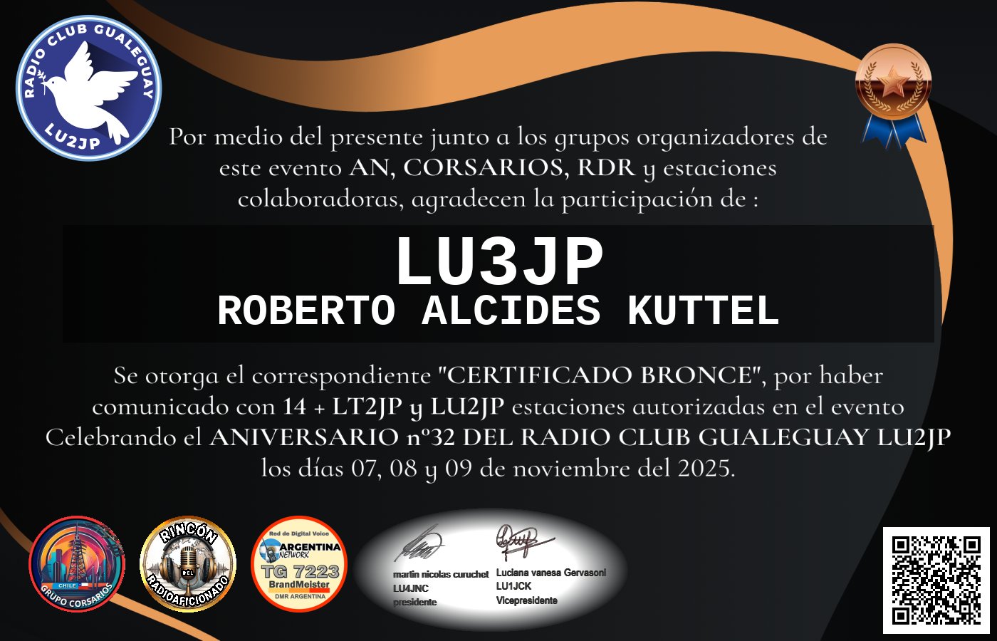 Certificado CERTIFICADO ANIVERSARIO n°32 RADIO CLUB GUALEGUAY LU2JP