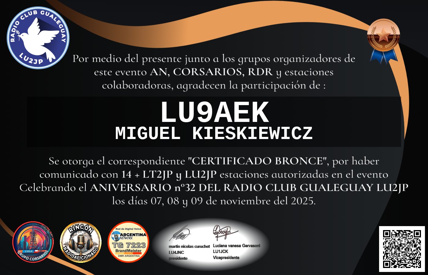 Certificado CERTIFICADO ANIVERSARIO n°32 RADIO CLUB GUALEGUAY LU2JP