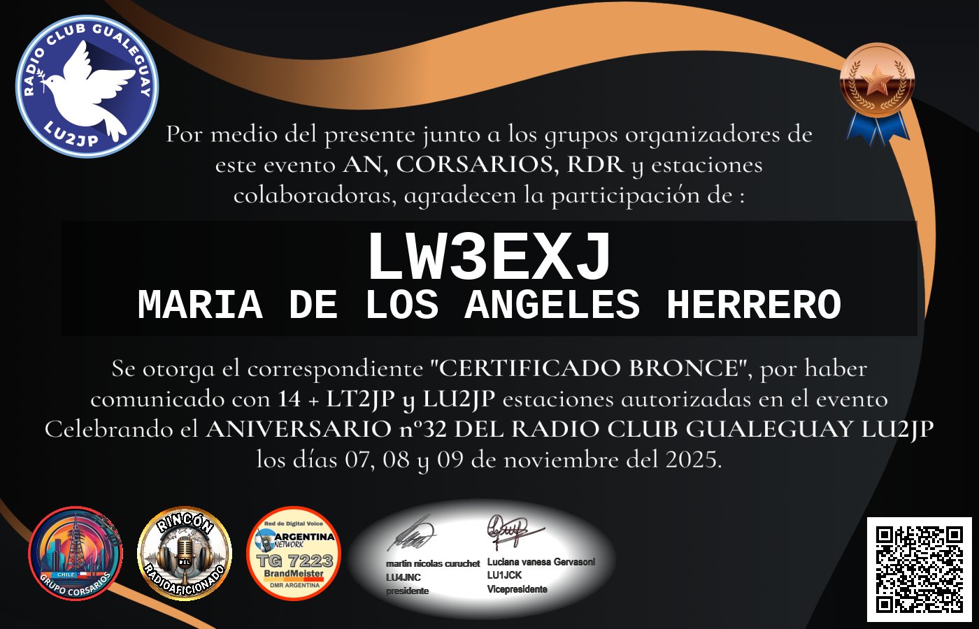 Certificado CERTIFICADO ANIVERSARIO n°32 RADIO CLUB GUALEGUAY LU2JP