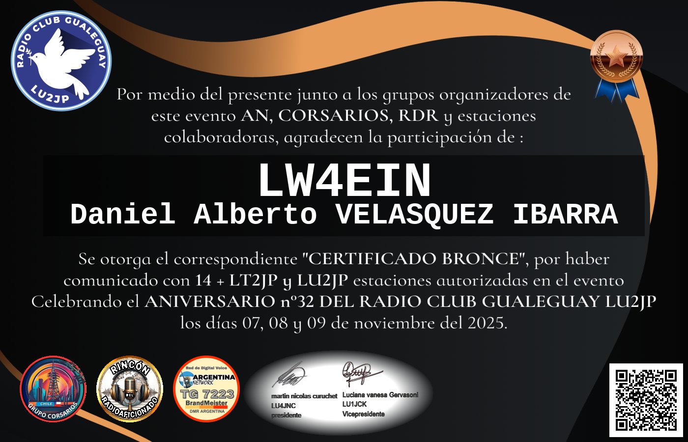 Certificado CERTIFICADO ANIVERSARIO n°32 RADIO CLUB GUALEGUAY LU2JP