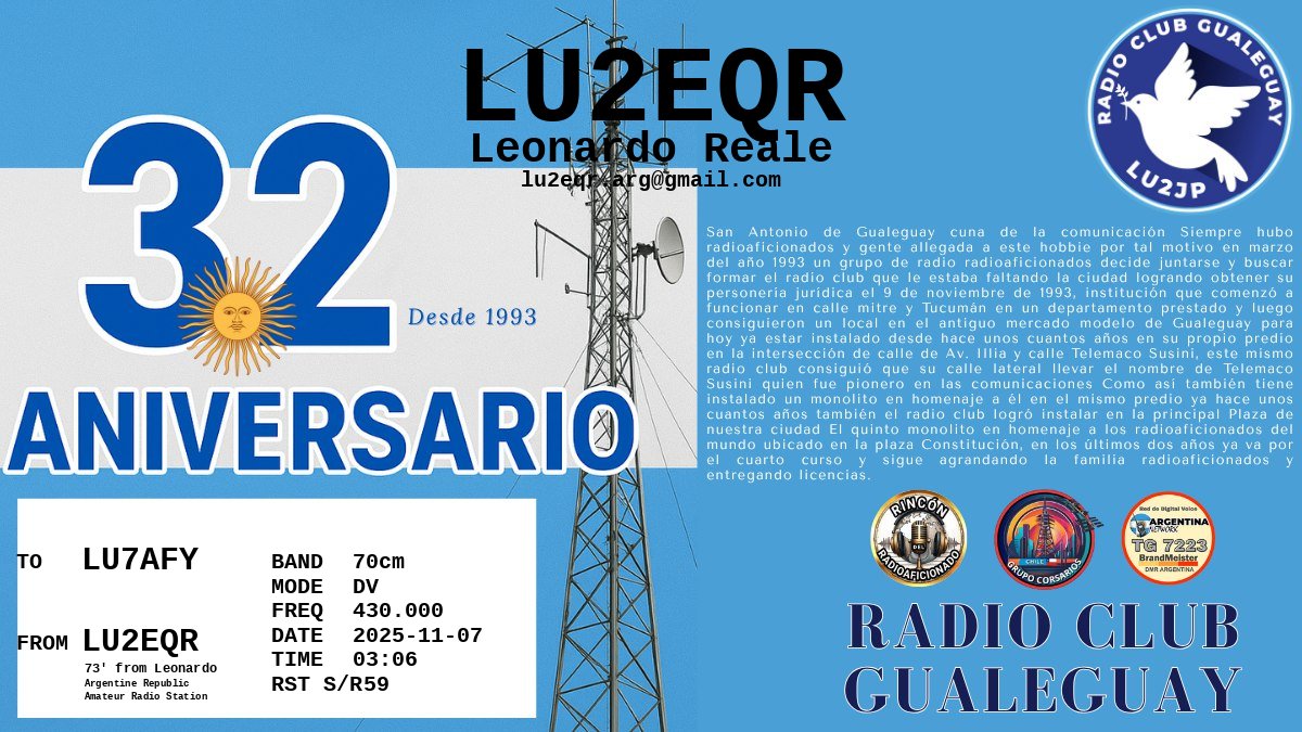 QSL LU7AFY